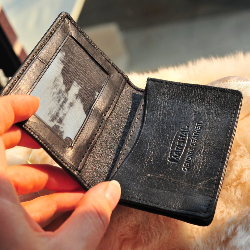 Genuine Leather Black Flat Flap Slim Mini Wallet